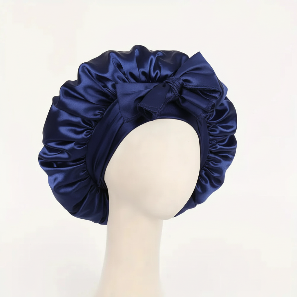 Navy Blue Satin Bonnet